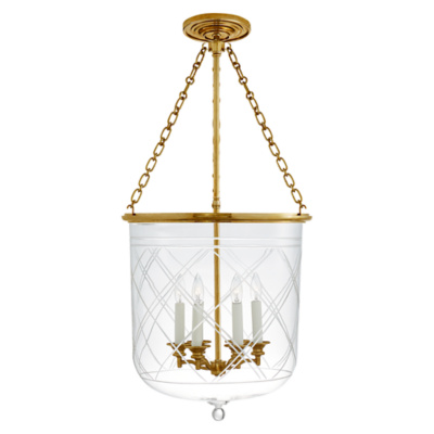 Cambridge Large Smoke Bell Pendant in Natural Brass with Clear Glass